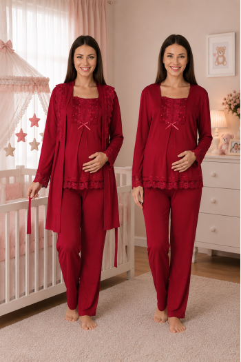Effortt 3044 VİŞNE Lohusa Hamile Pijama Takım Sabahlık Effortt 3044 VİŞNE Lohusa Hamile Pijama Takım Sabahlık
